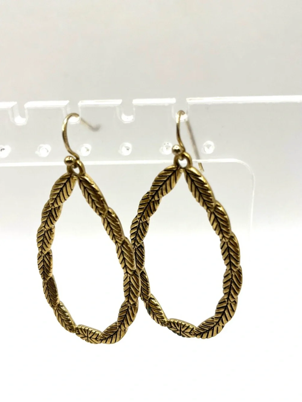 Barse Teardrop Leaf Link Earrings Gold Vermeil 925 Sterling Silver Hoop Large - Picture 4 of 14